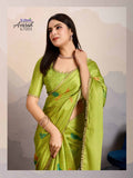 Regal Double Mysore Brocade Silk Saree with Stone Work Lace & Designer Tassels (Olive Green)