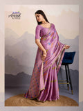 Regal Double Mysore Brocade Silk Saree with Stone Work Lace & Designer Tassels (Dusty Rose)