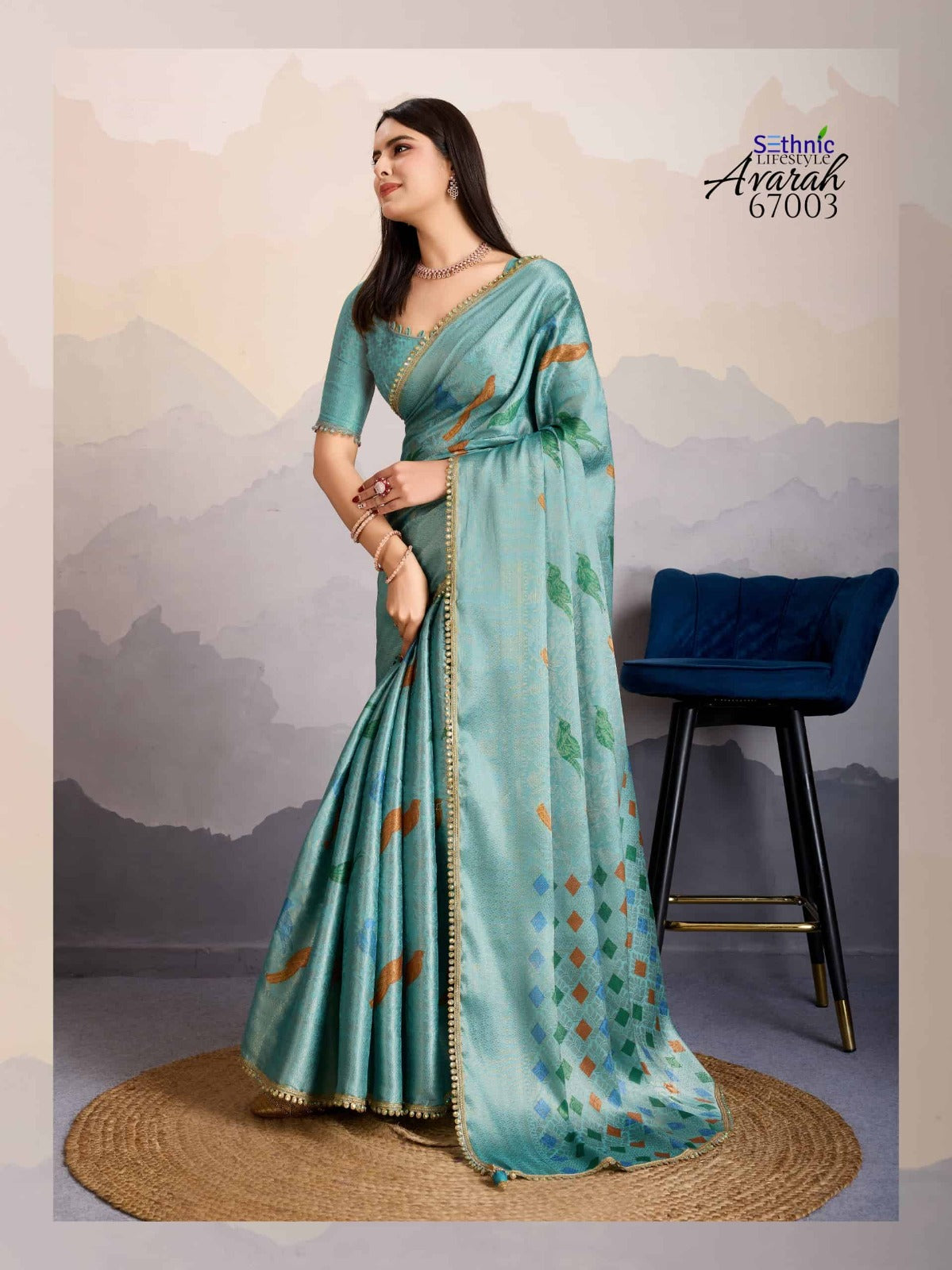 Regal Double Mysore Brocade Silk Saree with Stone Work Lace & Designer Tassels (Seafoam Green)