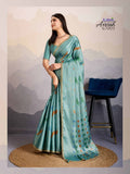 Regal Double Mysore Brocade Silk Saree with Stone Work Lace & Designer Tassels (Seafoam Green)