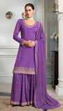 Purple Enbroidered Chinnon Suit