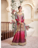 Regal Red & Grey Designer Chinon Silk Plazo Set with Embroidery & Handwork