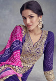 Exclusive Purple Chinon Silk Embroidered Suit with Mirror Work and Bandhani Dupatta