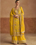 Golden Sunshine Embroidered Chinon Sharara Suit