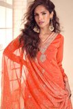 Elegant Coral Orange Simar Silk Sharara Suit with Embroidered Dupatta