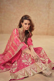 Simar Silk Sharara Suit in Rosy Pink with Zari Embroidery & Bandhani Dupatta