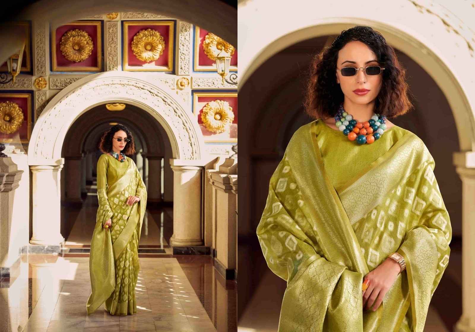 Lime Green Tissue Silk Saree