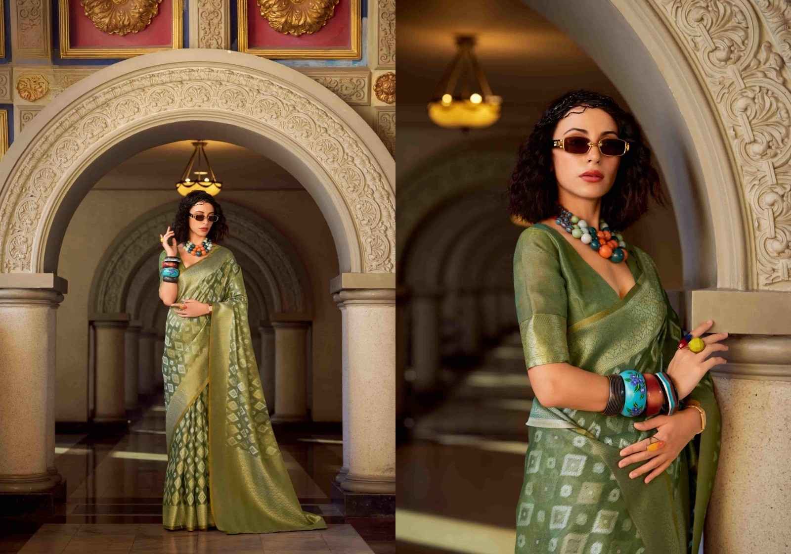 Olive Green Tissue Silk Saree