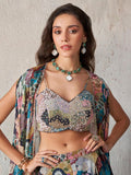 Vibrant Multicolor Printed Chinon Lehenga Set with Khatli Work Blouse