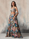 Vibrant Multicolor Printed Chinon Lehenga Set with Khatli Work Blouse