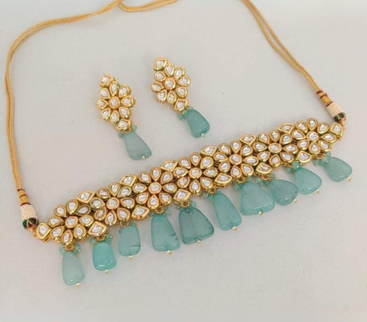 Elegant Aqua Green Kundan Choker Set