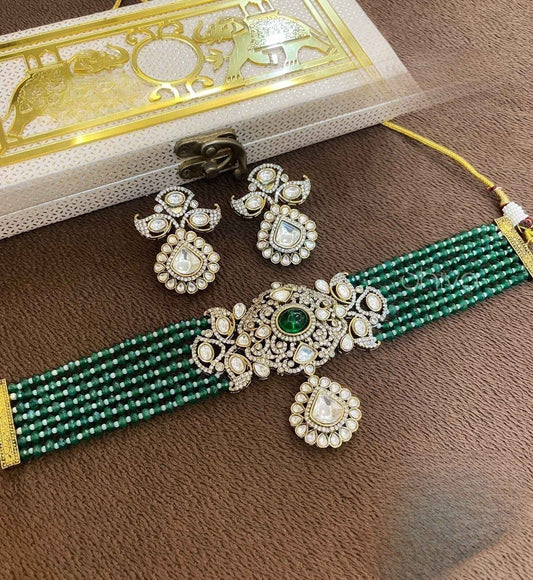 Regal Dark Green Kundan Choker Set