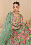 Floral Green Anarkali Gown with Golden Embellishments