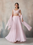 Graceful Light Pink Georgette Lehenga Set with Khatli Work Blouse