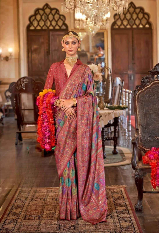 Royal Rust & Multicolor Heritage Print Polyester Viscose Silk Saree