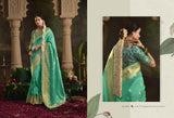 Opulent Aqua Green & Gold Crepe Dola Silk Saree