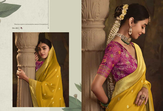 Radiant Yellow & Gold Crepe Dola Silk Saree