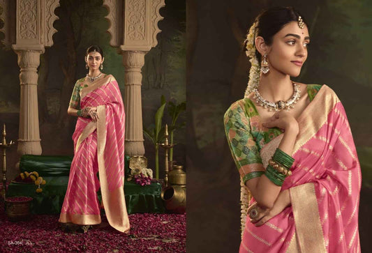 Blush Pink & Gold Crepe Dola Silk Saree