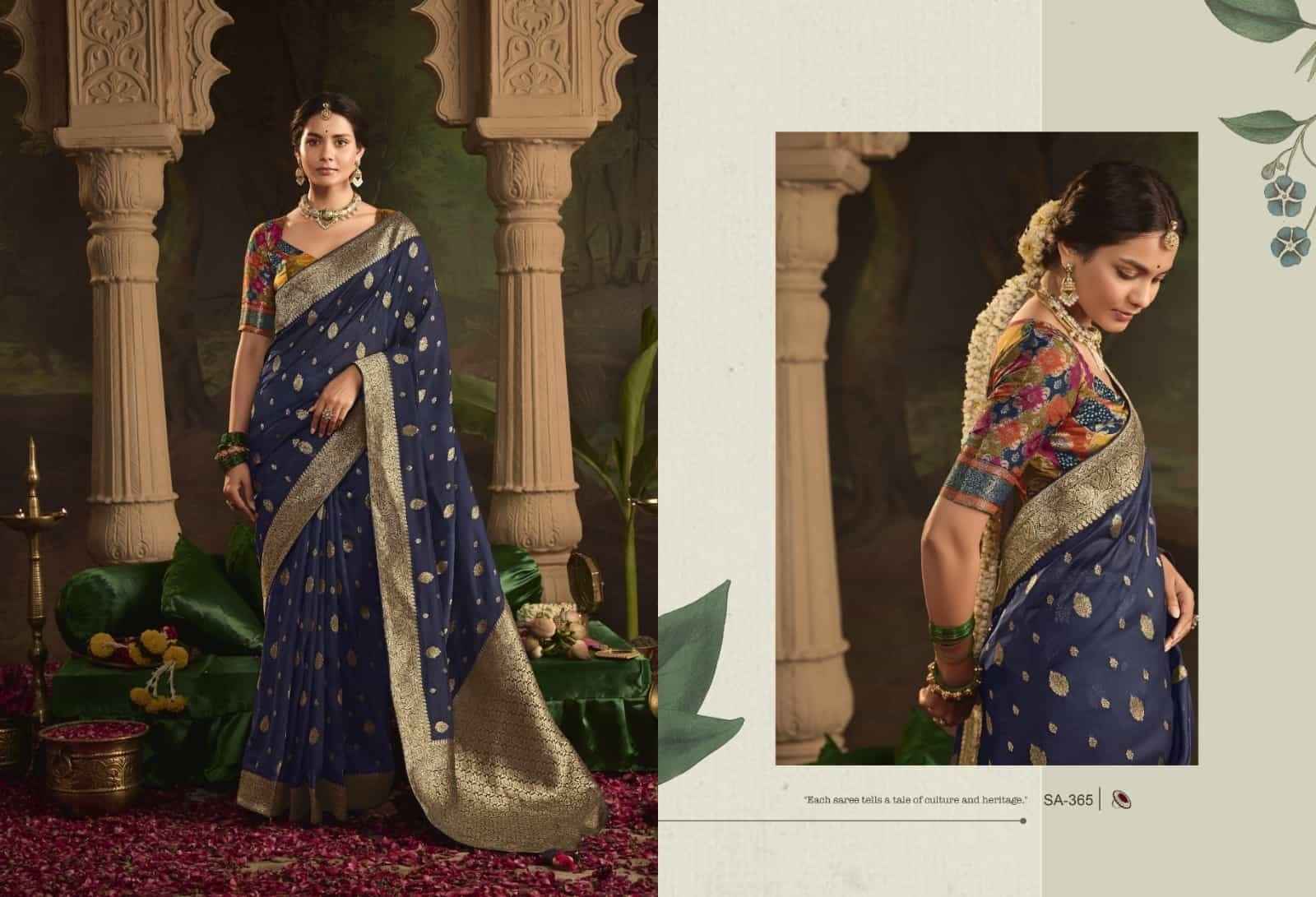 Midnight Blue & Gold Crepe Dola Silk Saree