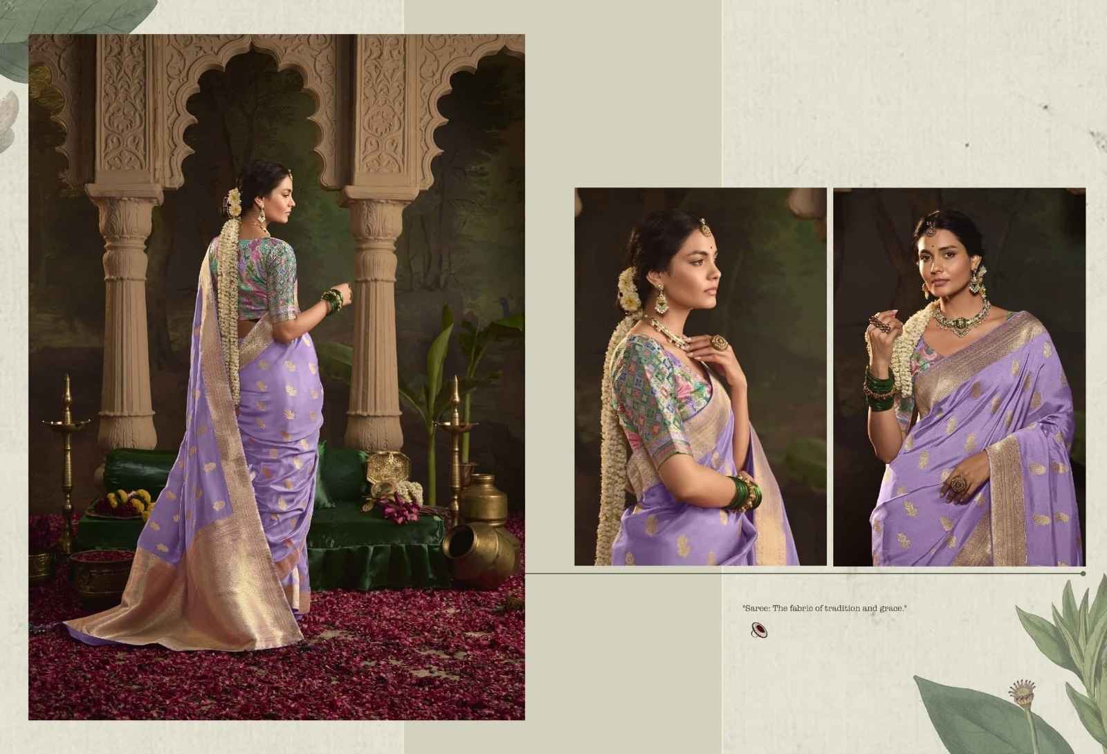 Lavender & Gold Crepe Dola Silk Saree