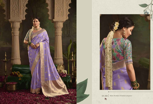 Lavender & Gold Crepe Dola Silk Saree