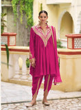 Elegant Magenta Chinon Silk Embroidered Suit with Dupatta