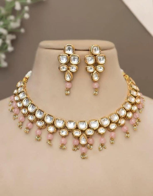 Elegant Pink & Gold Kundan Choker Set