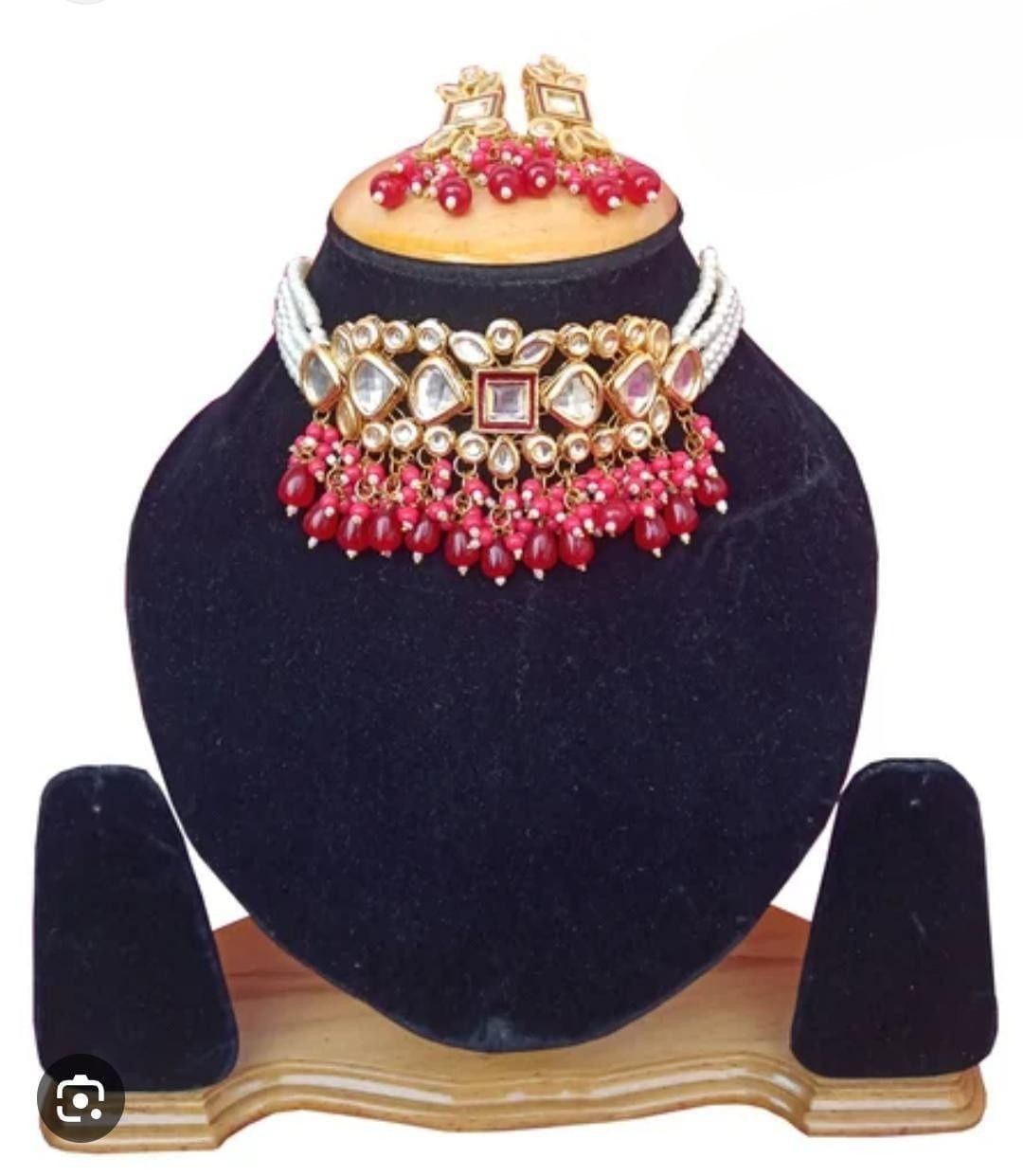 Royal Red Kundan Choker Set with Pearl Strings