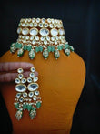 Regal Kundan Green Beaded Choker Set – Gold & Emerald Green