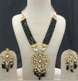 Royal Kundan Black Beaded Necklace Set – Gold & Black