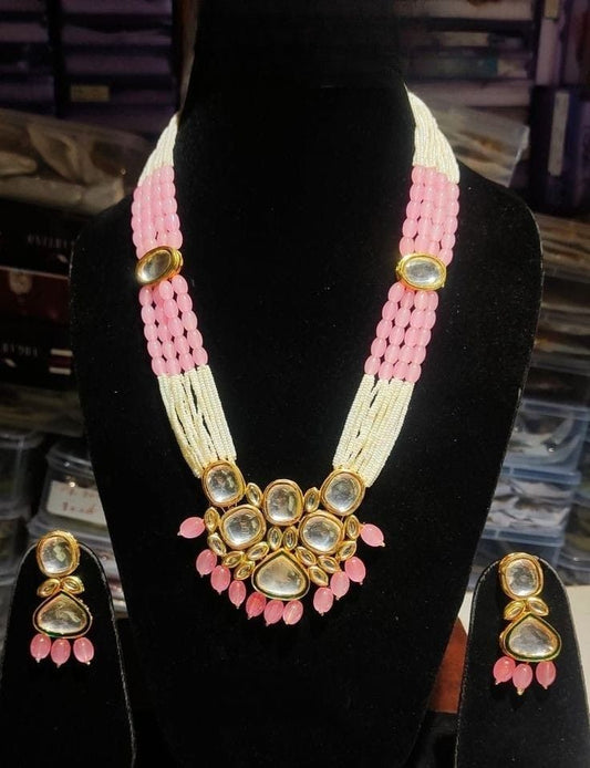 Royal Kundan Pearl & Pink Beads Necklace Set