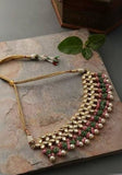 Elegant Kundan Pearl Choker Necklace – Gold, Pink & Green