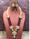 Regal Maroon & Pearl Kundan Necklace Set