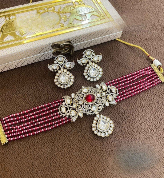 Royal Maroon Kundan Polki Choker Set