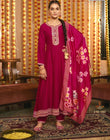 Radiant Maroon Vichitra Silk Salwar Suit with Floral Digital Print Dupatta