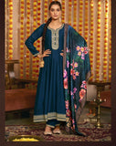 Elegant Navy Blue Vichitra Silk Salwar Suit with Digital Printed Dupatta