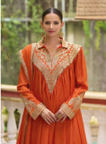 Elegant Orange Chinon Silk Embroidered Suit with Dupatta