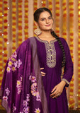 Royal Purple Vichitra Silk Salwar Suit with Floral Digital Print Dupatta