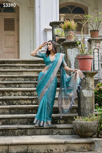 Elegant Teal Blue & Silver Kalyani Silk Saree