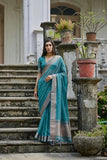 Elegant Teal Blue & Silver Kalyani Silk Saree