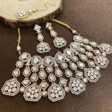 Exquisite White Kundan Necklace Set with Intricate Hexagonal Design – Timeless Ethnic Jewelry