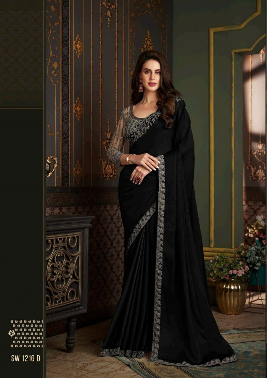 Enchanting Black Soft Glass Silk Saree with Embroidered Blouse