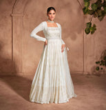 Elegant Ivory Georgette & Chinnon Chikankari Embroidered Long Dress with Dupatta