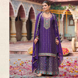 Majestic Purple Heavy Chinnon Embroidered Palazzo Suit