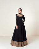 Timeless Black Georgette Embroidered Long Dress with Dupatta – Size 42+2