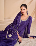 Blue Viscose Jacquard Silk Embroidered Long Dress with Dupatta