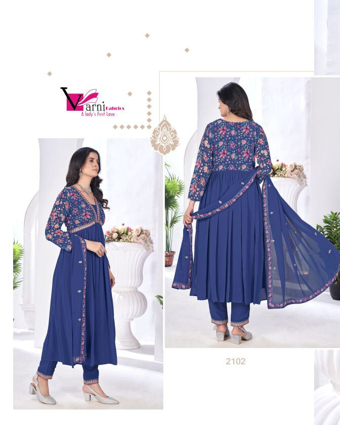 Elegant Royal Blue Georgette Embroidered Suit