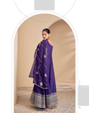 Blue Viscose Jacquard Silk Embroidered Long Dress with Dupatta