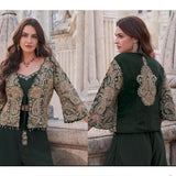 Elegant Bottle Green Indo-Western Outfit with Embroidered Jacket – Silk & Georgette