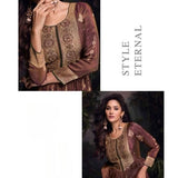 Exquisite Brown Embroidered Anarkali Gown with Dupatta – Pure Jacquard Silk